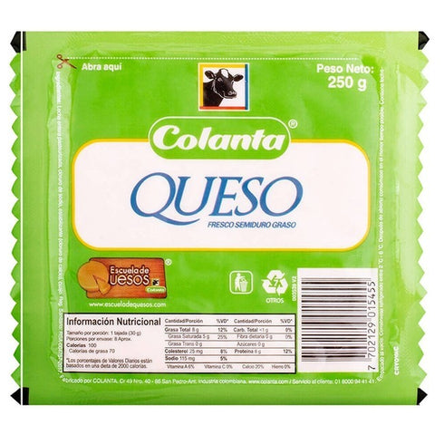 QUESO COLANTA 250G SEMIDUR GRASO BLOQUE