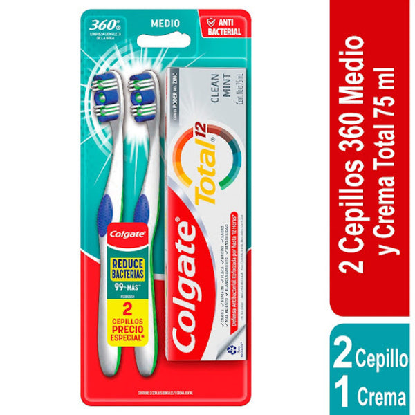 CEPILLO COLGATE 2U 360 + CREMA TOTAL 75M