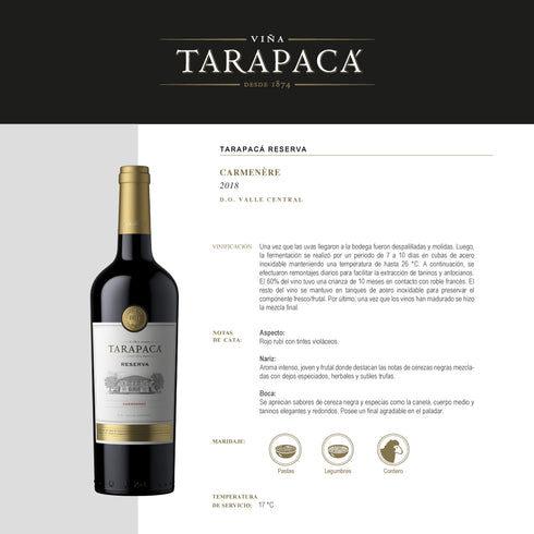 VINO TARAPACA 750ML RESERVA CARMENERE