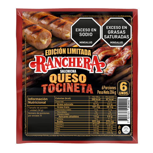 SALCHICHA RANCHERA 204G QUESO Y TOCINETA