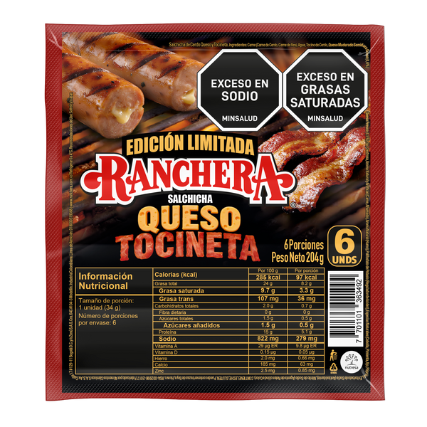 SALCHICHA RANCHERA 204G QUESO Y TOCINETA