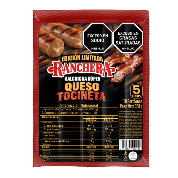SALCHICHA RANCHERA 350G QUESO Y TOCINETA
