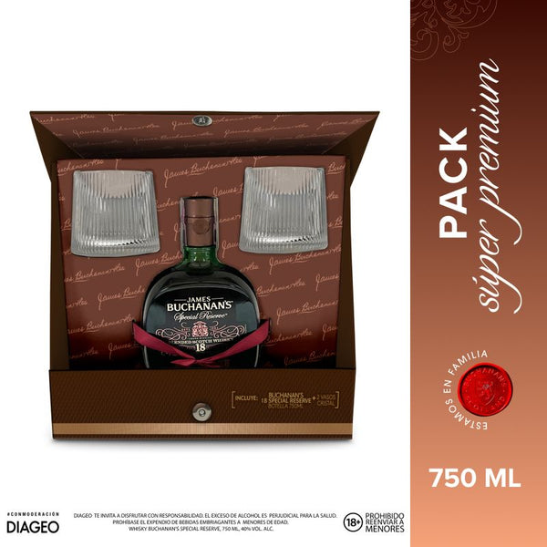 WHISKY BUCHANANS 750ML 18AÑOS + 2 VASOS