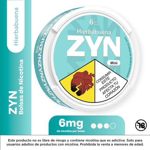 BOLSAS NICOTINA ZYN 6MG MENTA