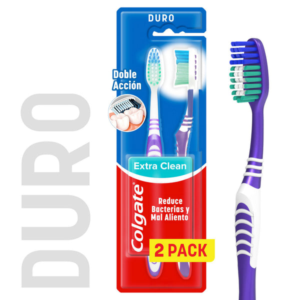 Cepillo de Dientes Duro Colgate Extra Clean Doble Accion x 2