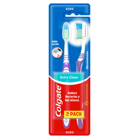 Cepillo de Dientes Duro Colgate Extra Clean Doble Accion x 2