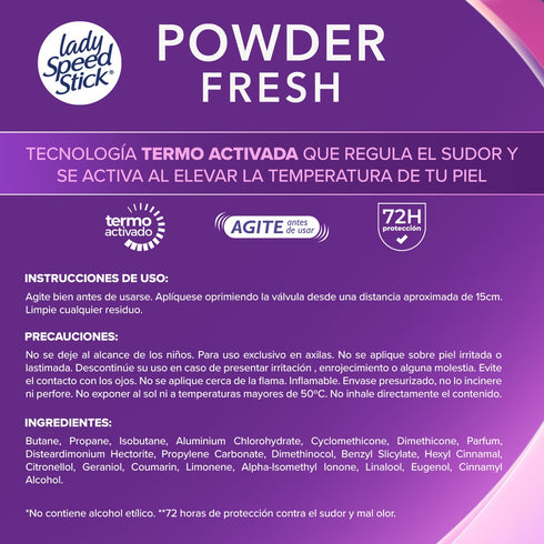 Desodorante Mujer Lady Speed Stick Powder Fresh Aerosol 91g