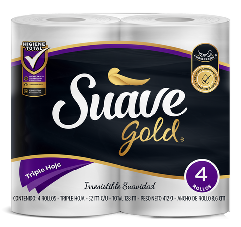 PAPEL HIGIENICO SUAVEGOLD 4U 3 HOJAS
