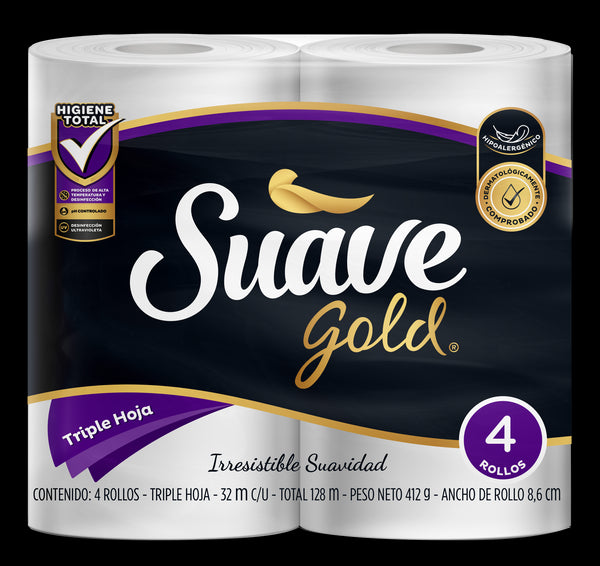 PAPEL HIGIENICO SUAVEGOLD 4U 3 HOJAS