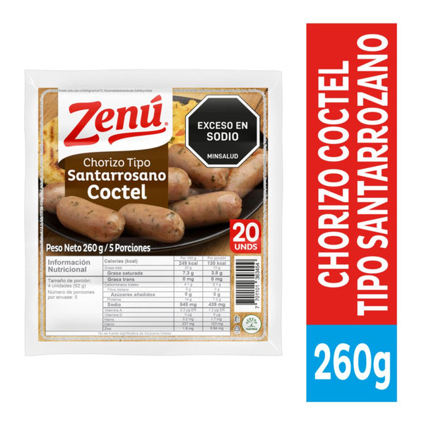 CHORIZO ZENU 20U 260G COCTEL SANTARROSAN