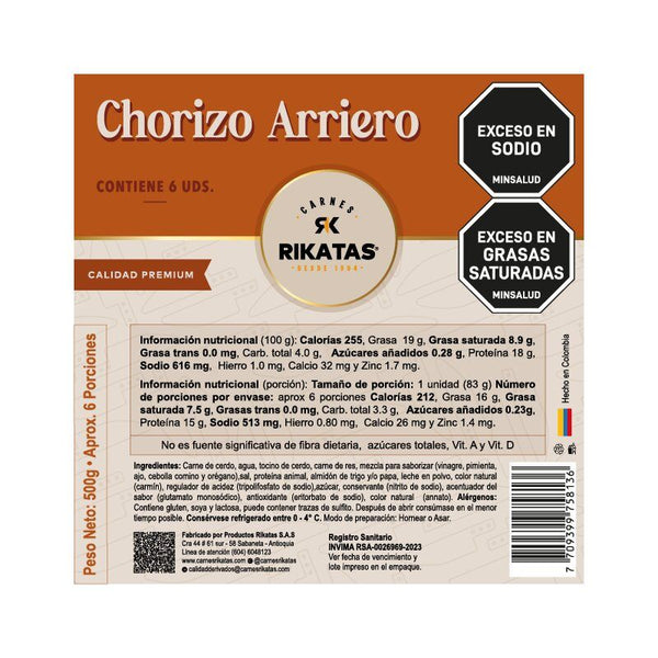 CHORIZO ARRIERO RIKATAS 6U 500G