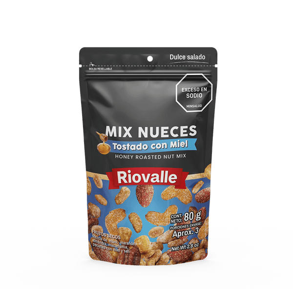 MIX NUECES RIOVALLE 80G TOSTADA CON MIEL