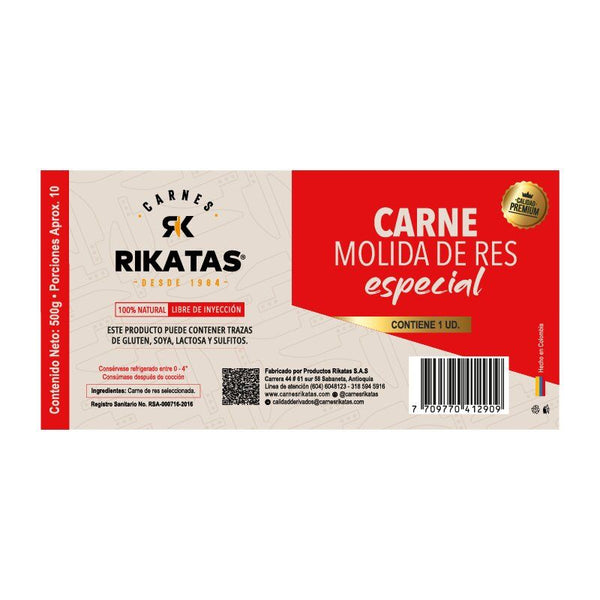 CARNE MOLIDA ESPECIAL TUBULAR RIKATAS 500G