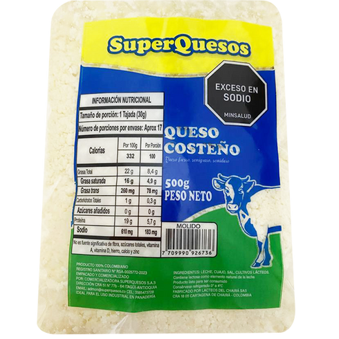 Queso costeño Molido 500 gr superquesos