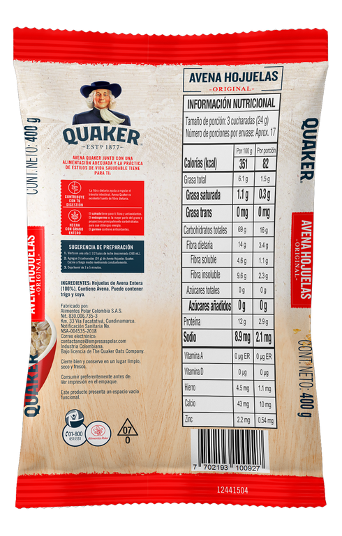 AVENA QUAKER 400G HOJUELA