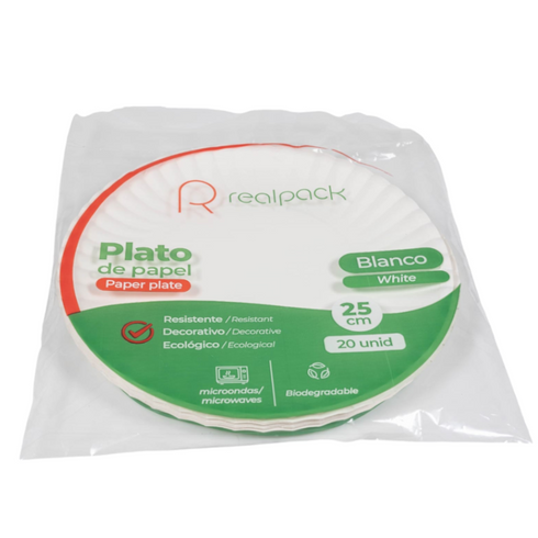PLATO DE PAPEL REALPACK 25CM 20U HOJAS