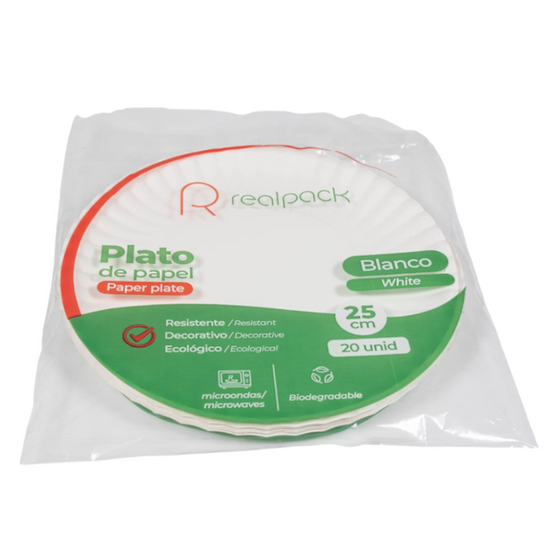 PLATO DE PAPEL REALPACK 25CM 20U HOJAS
