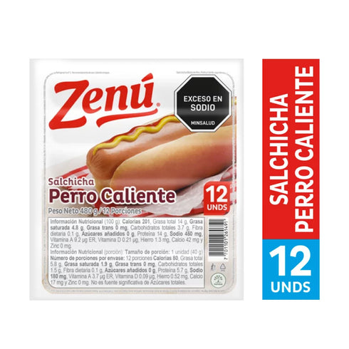 SALCHICHA ZENU 12U 480G PERRO CALIENTE