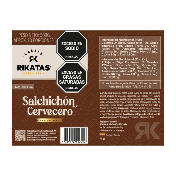 SALCHICHON RIKATAS 500G CERVECERO