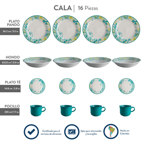 VAJILLA CORONA 16U 4 PUESTOS CALA