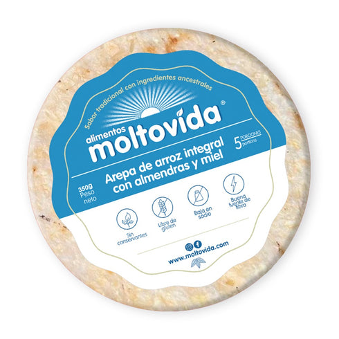 AREPA DE ARROZ INTEGRAL MULTICEREAL CON ALMENDRAS Y MIEL PAQUETE X 5 AREPAS 350G