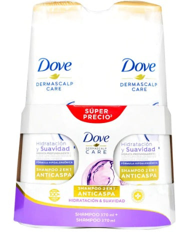 SHAMPOO ANTICASPA HIDRATANTE 2 UNIDADES DOVE 370ML