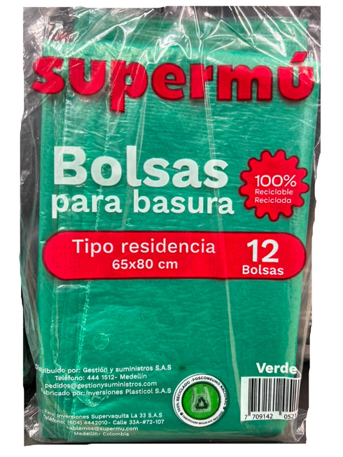 BOLSA SUPERMU 12U 65X80 VERDE RECICLAJE