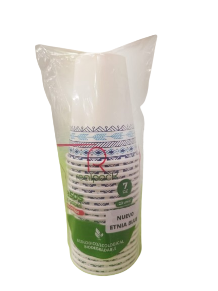 VASO PAPEL REALPACK 20U ETNIA 7OZ AZUL