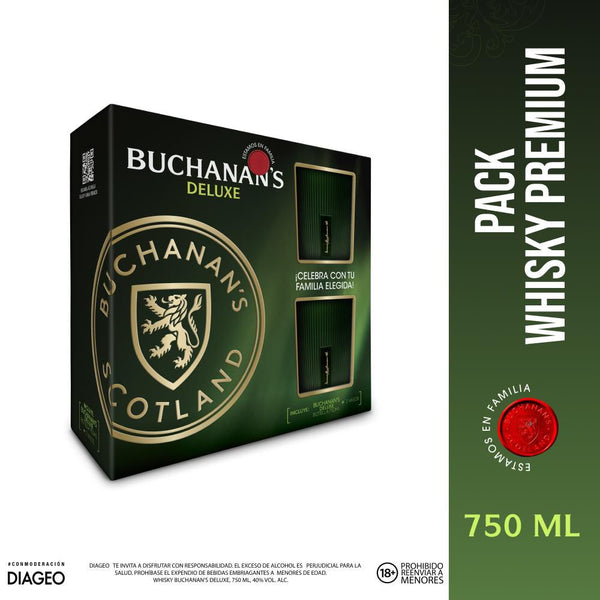 whisky buchanans 750ml 12 años + 2 vasos