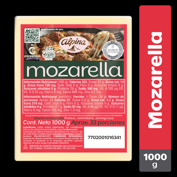 QUESO MOZARELLA ALPINA 1000G BLOQUE
