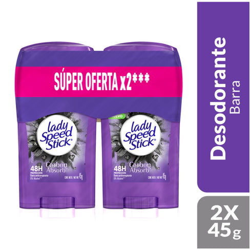 Desodorante Mujer Lady Speed Stick Carbon Absorb Stick 2x45g