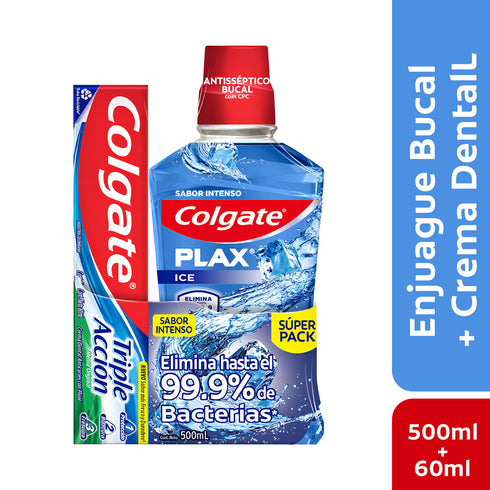 Enjuague Bucal Colgate Plax 500ml y Crema Dental Colgate Triple Accion 60ml