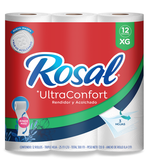 PAPEL HIGIENICO ROSAL 12U 25MTS ULTRACONFORT