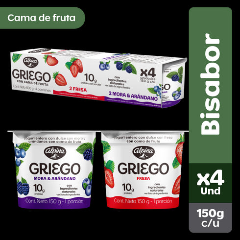 YOGURT GRIEGO ALPINA 4U 150G C/FRUTAS