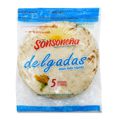 AREPA SONSONENA 5U 450G BLANCA DELGADA