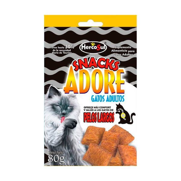 SNACK ADORE 80G GATOS ADULTOS B/PELO