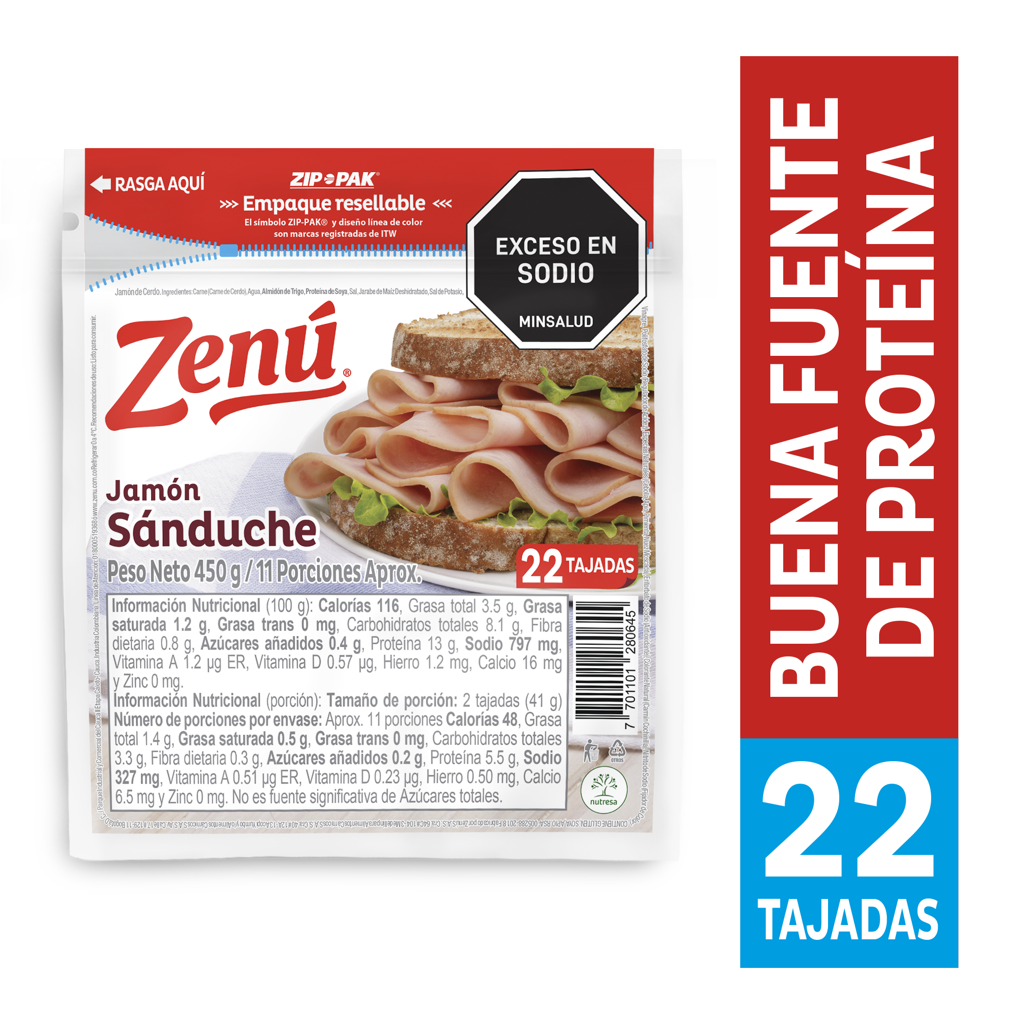 JAMON ZENU 22U 450G SANDUCHE