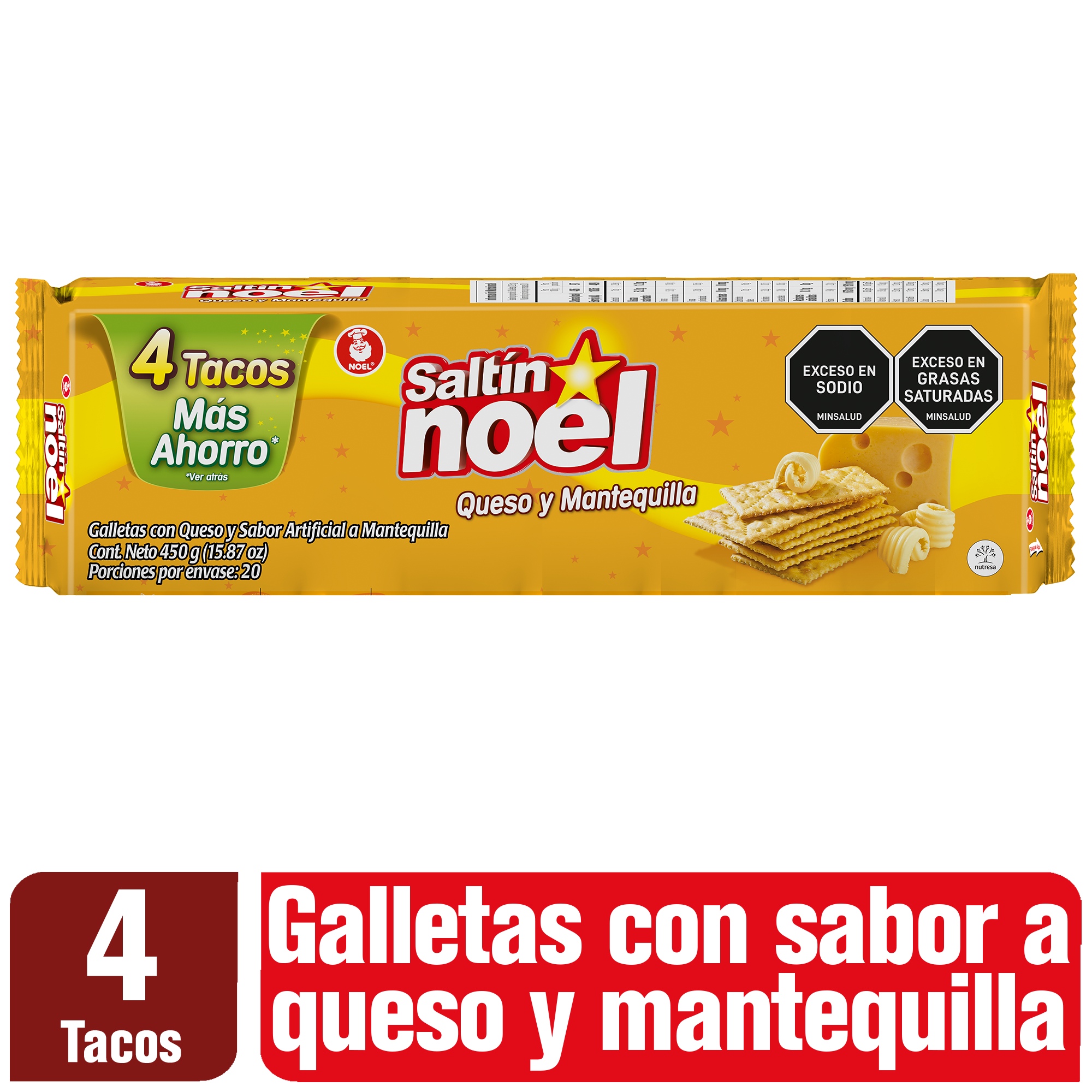 GALLETA SALTIN NOEL 4 TACOS QUESO MANTEQUILLA 450G