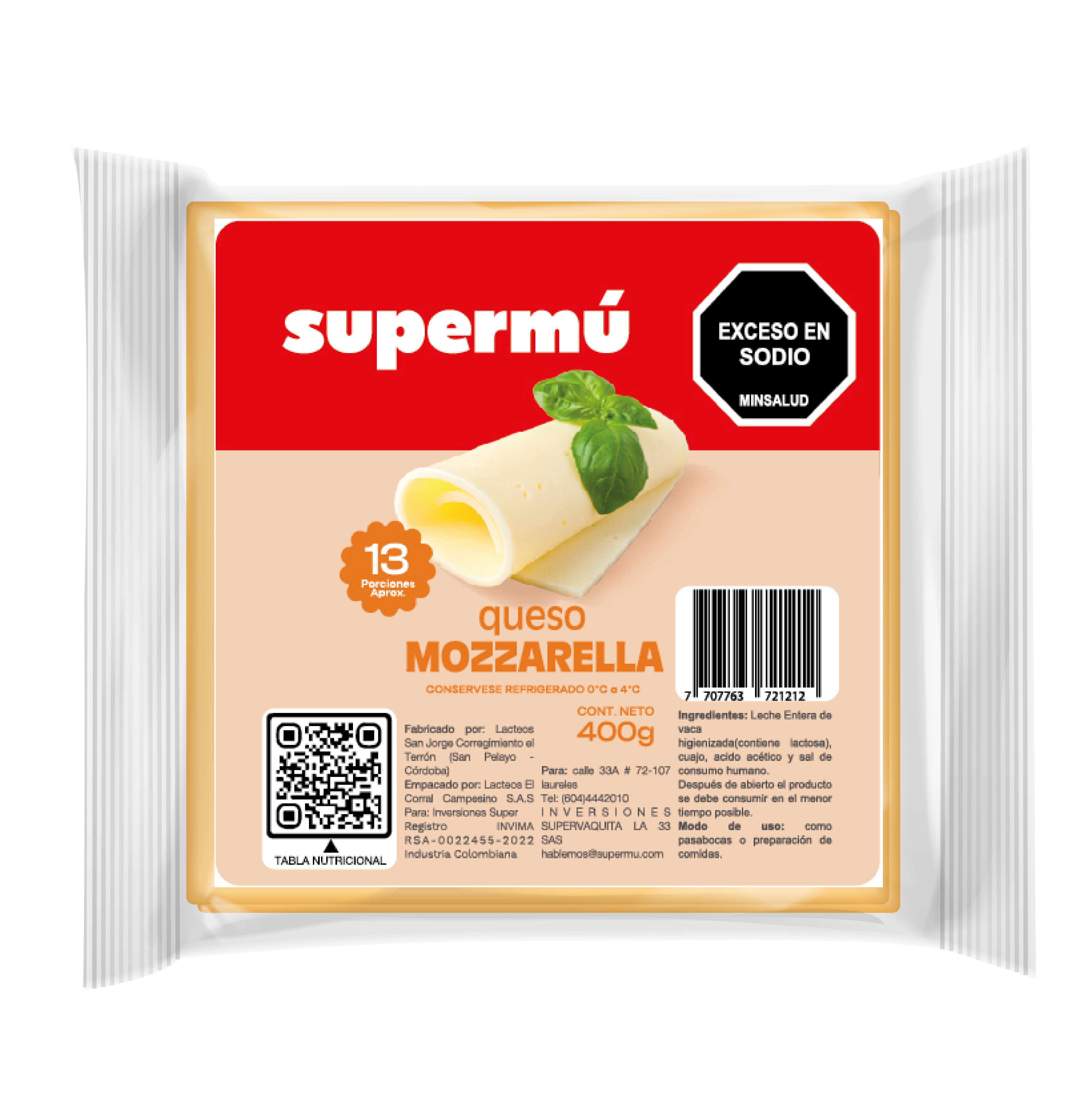 QUESO SUPERMU MOZZARELLA 13U 400G AL VACIO