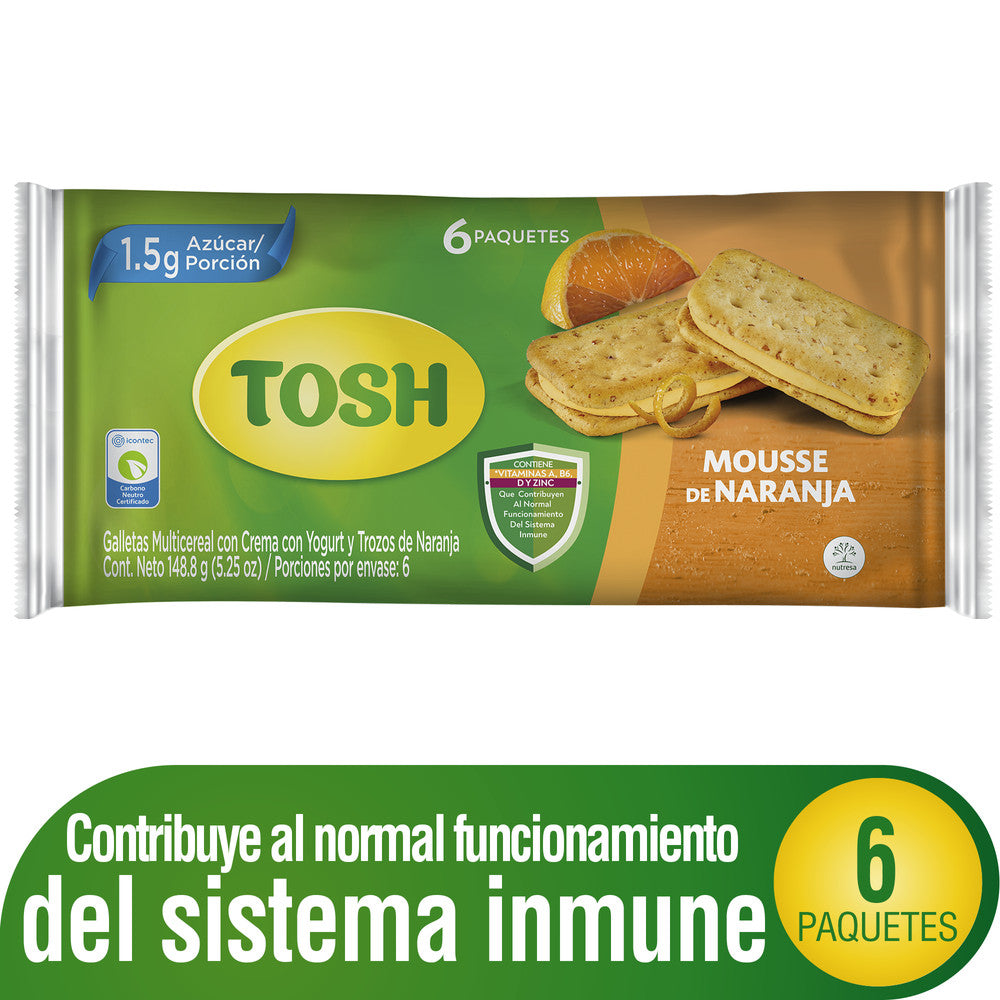 GALLETA TOSH 6U BOLSA MOUSSE/NARANJA 148.8G